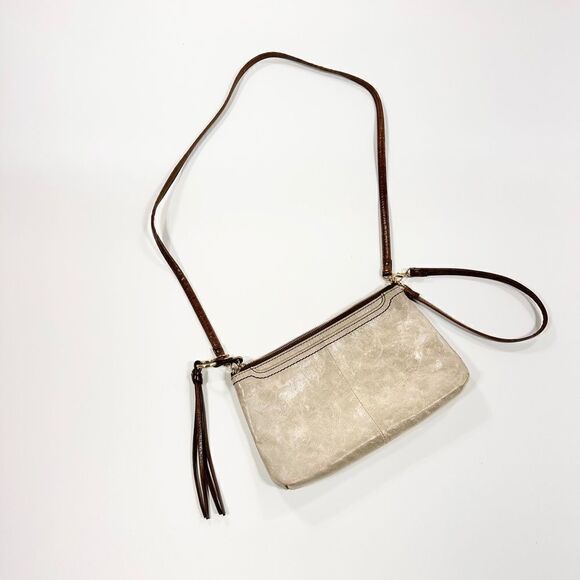 Hobo taupe leather wristlet purse with long crossbody strap - Picture 4 of 13